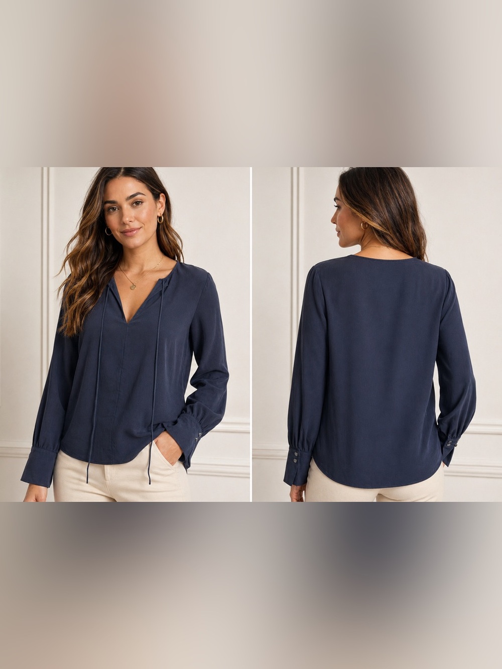 Theory Silk Blue Blouse Size S Long Sleeve Minimalist Luxury Elegant Top Office